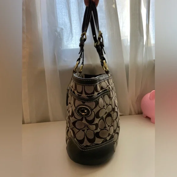 Coach Monogram Poppy Black and Tan Signature Tote Bag - Picture 6 of 12